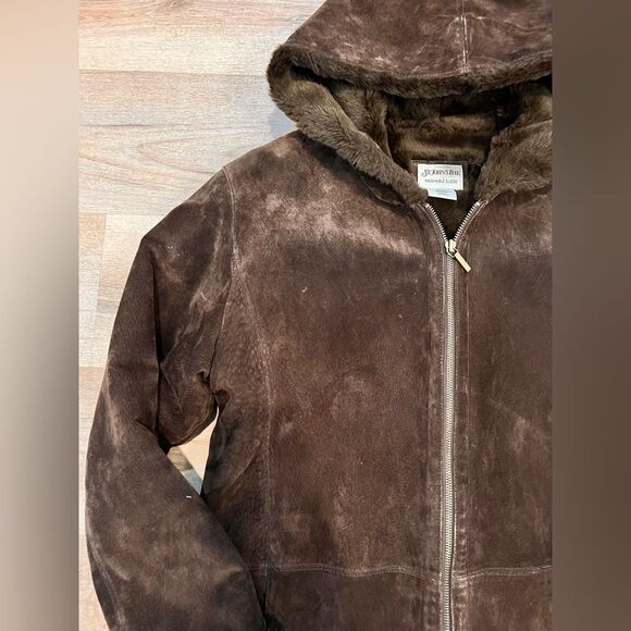 Suede leather brown fur lined jacket - Picture 13 of 14